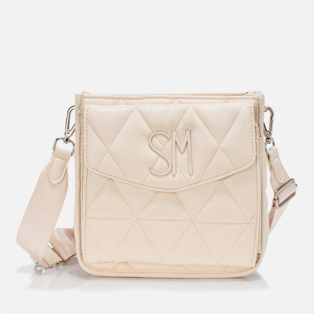 Steve Madden Quilted Cream Crossbody with SM Logo 8 1/2 H x 9 1/2 L x 4 W